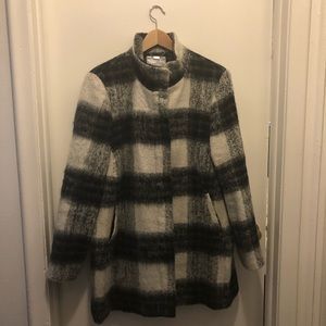 Kensie black and white plaid wool coat